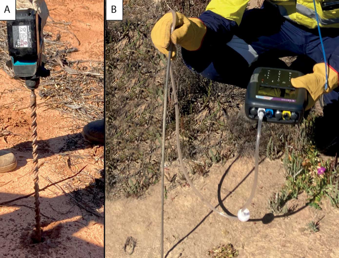 A field tech using a soil gas sampling tool.