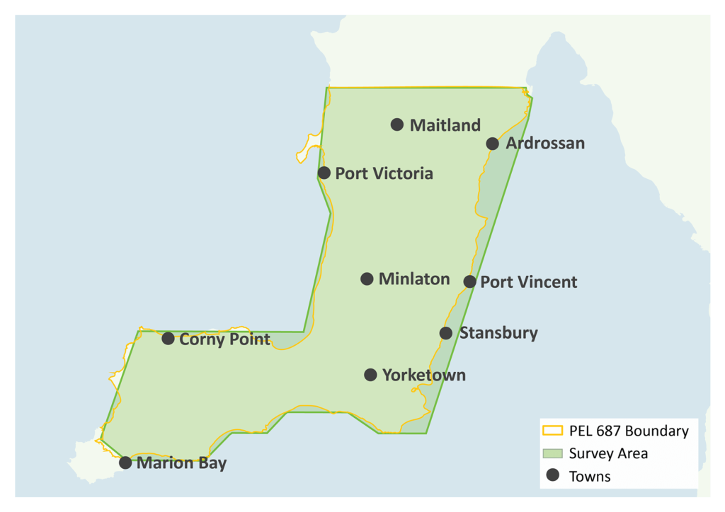 Map of PEL-687 aerial survey area covering most of Yorke Peninsula